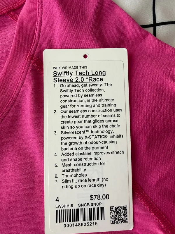 Sonic Pink Lululemon Long Sleeve Swiftly Tech, Size 4, Race Length 2.0” - Image 3