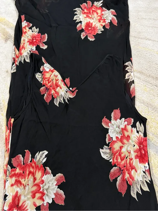 Vintage Temptation Black Floral Maxi Dress 90s Rayon Chiffon Overlay Size M - Image 9