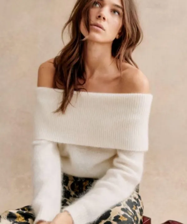 Sézane nwt aurore jumper sweater off shoulder knit white ecru wool large - Image 2
