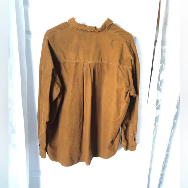 Uniqlo women corduroy oversized long sleeve blouse tiny black stains sz L cotton - Image 9