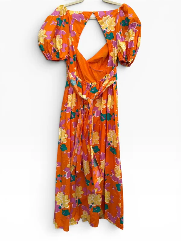 Petal & Pup Orange Floral Puff-Sleeve Maxi Dress - Image 5