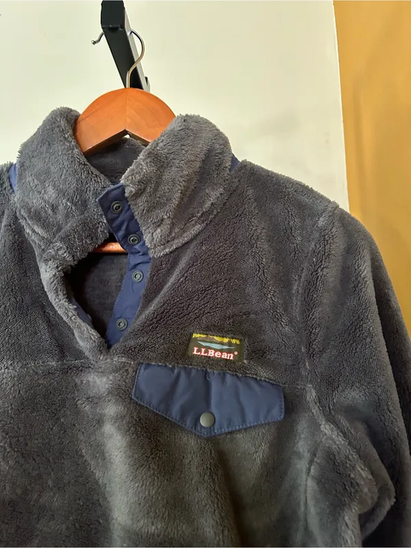 L.L.Bean Hi-Pile Snap Fleece Pullover Jacket Sweatshirt‎ Gray Blue Small Petite - Image 2