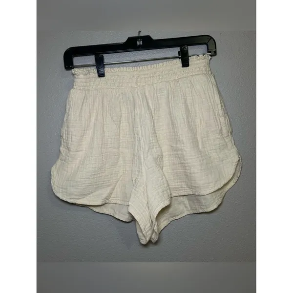Aerie Neutral Gauzy High Waisted Textured 100% Cotton Shorts Women’s Size Medium - Image 3