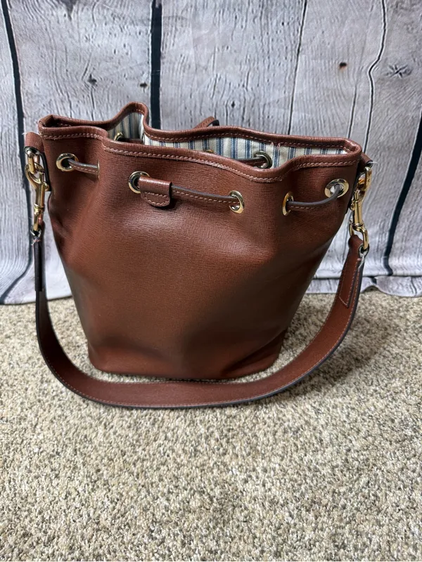 Dooney & Bourke saffiano Brown Leather Drawstring Bucket Bag - Image 4