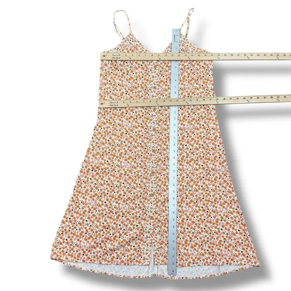 A Loves A Ditsy Floral Button Front‎ Spaghetti Strap Sundress Orange Pink Small - Image 12