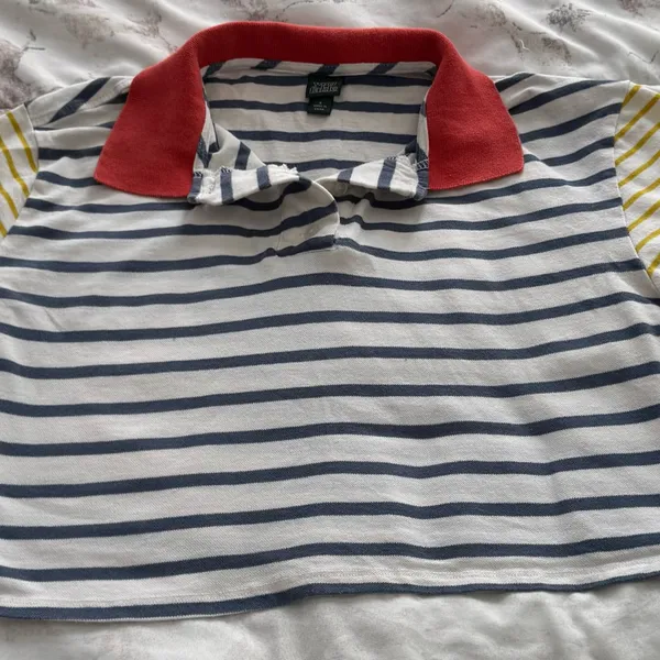Wild Fable Striped colorblock cotton preppy cropped Polo with Red Collar, size S - Image 10