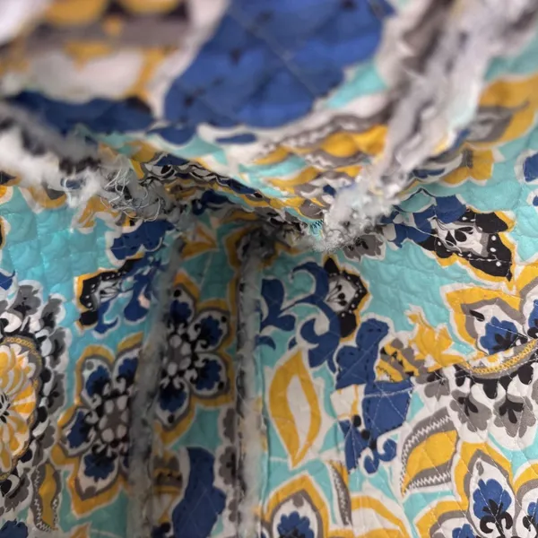 Quilted Butterfly Print Tote Bag Black‎ Blue Yellow Floral Interior Lace Trim - Image 7