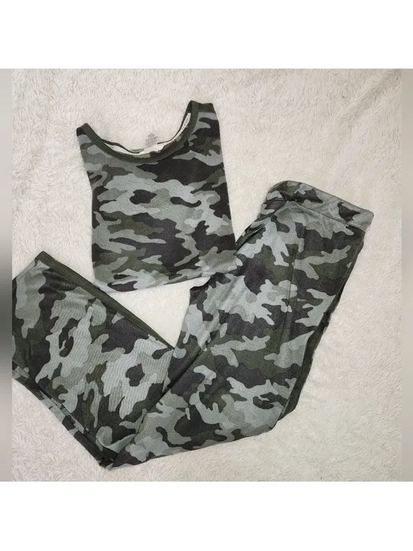 Lucky Brand Womens Green Camo Pajamas Lounge Top Sz Small & Bottoms Sz Small - Image 4