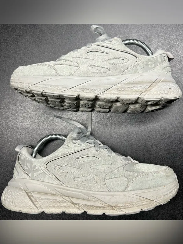 Hoka One One Size Men 7.5 Women’s 8.5 Clifton Suede Grey Sneakers - Image 2