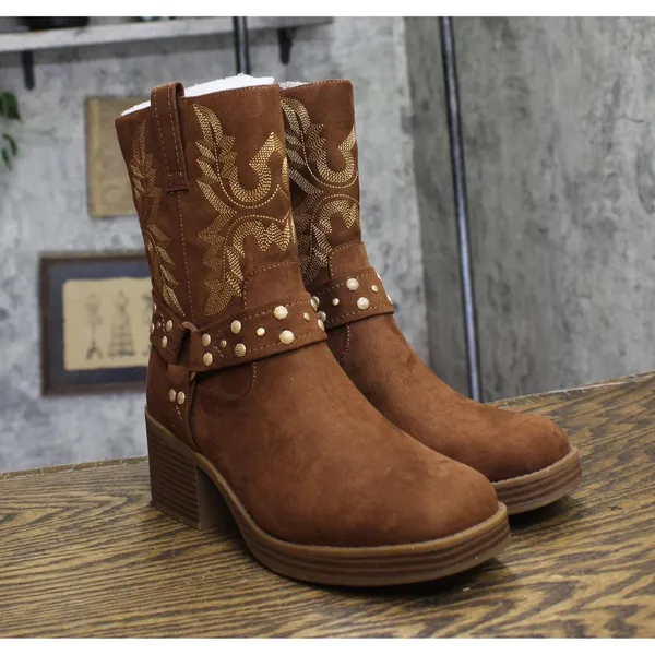 NEW Sun + Stone Womens Norahh Moto Midshaft Booties Russet Microsuede Brown 8M - Image 5