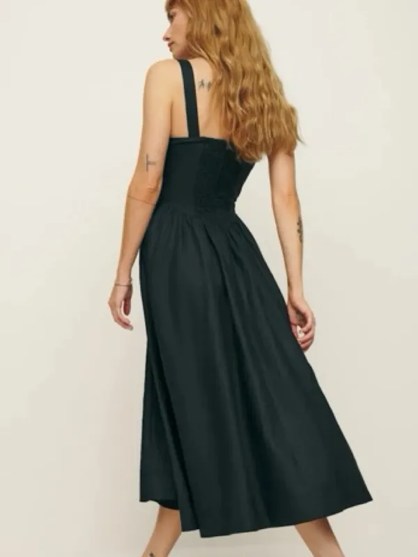 Reformation Balia Linen Midi Dress Black Corset NEW - Image 3