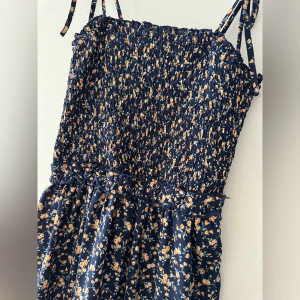Miss‎ Me Blue Floral Tie Strap Smocked Ruffle Hem Dress - Image 2