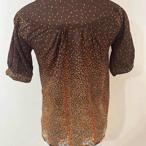 Vintage 70’s Cottagecore Brown Floral Short Sleeve Peasant Top S - Image 3