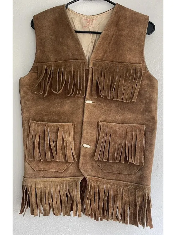 Vintage Brown Suede Leather western vest fringe Womens Sz M handmade in Mexico - Image 14