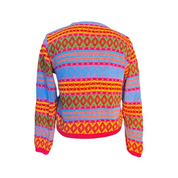 Vintage Benetton Rainbow Fair Isle Cardigan Cropped‎ Cotton Italy Artsy Dopamine - Image 4