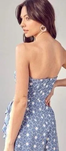 NWOT Do + Be Blue Eyelet Strapless Romper - Image 2