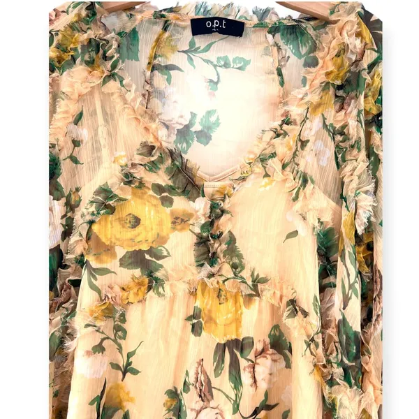 Anthropologie O.P.T | L| Rhea Top Floral Long Sleeves Sheer Chiffon Blouse Ruff - Image 2