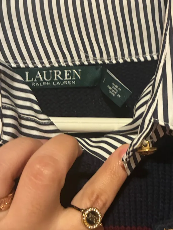 Ralph Lauren Navy & Burgundy Layered Bullion-Crest Top Striped Crewneck - Image 2