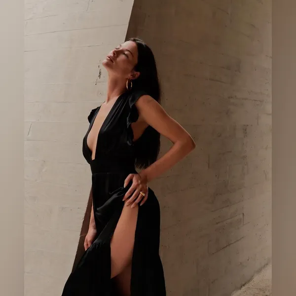 Revolve Stillwater Silk Jessie Black Dress Midi Satin Edgy Rock Witchy Summer‎ - Image 8