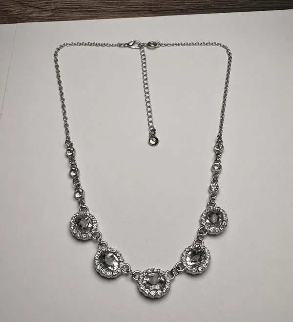 Roman Clear Rhinestone Silver Tone Necklace Signed RMN Adjustable Length - Image 14