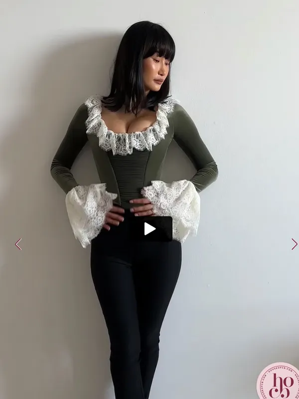HOUSE OF CB JACINDA Forest Green Velvet Lace Trimmed Corset Top - Image 4