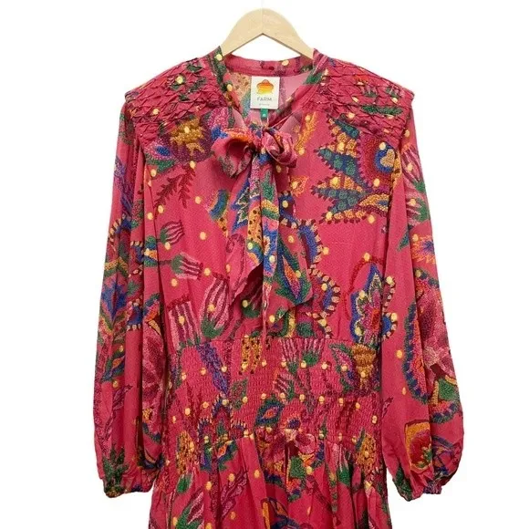 NWT Farm Rio Sunset Tapestry Floral Long Sleeve Boho Maxi Dress Warm Red Size XS - Image 7