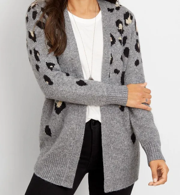 Maurices Gray Leopard print open front cardigan - Image 2