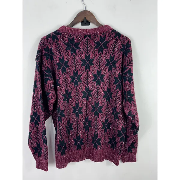 Brittany Bay Sweater Womens Large Burgundy Black Snowflake Knit Wool Blend Retro - Image 4