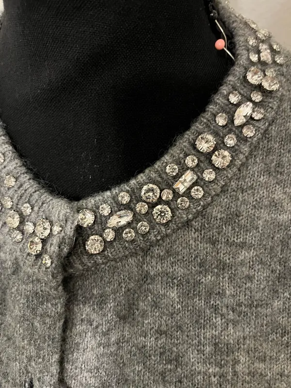 H&M Light Grey Melange Rhinestone Embellished Cardigan Size S NWOT - Image 3