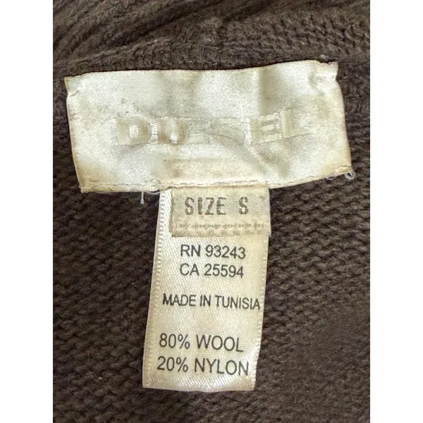 Diesel Brown Wool Blend Embroidered Pom Pom Babydoll Hoodie Sweater Small - Image 4