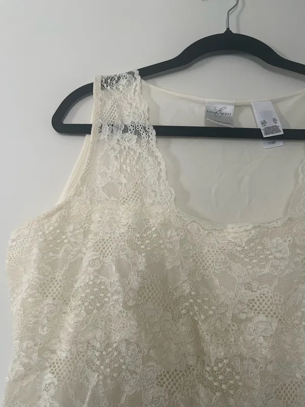Ivory Floral Lace Tank Top Womens XL Bridal Romantic Coquette Feminine Soft Girl - Image 3