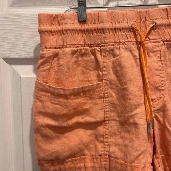 Athleta Cabo Linen Blend Shorts‎ Peach Orange Drawstring Elastic Waist 4" Sz 12 - Image 2