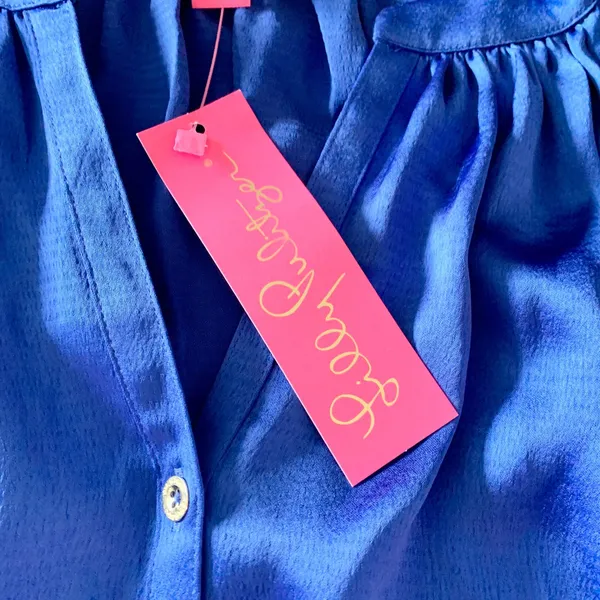 Lilly Pulitzer Saige Long Sleeve Dress Womens Size L Alba‎ Blue Belted Polyester - Image 2