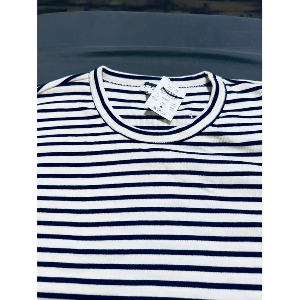 NWT J.Crew Striped Ribbed Crewneck Tee Navy Blue White Size XL Causal‎ Basics - Image 4