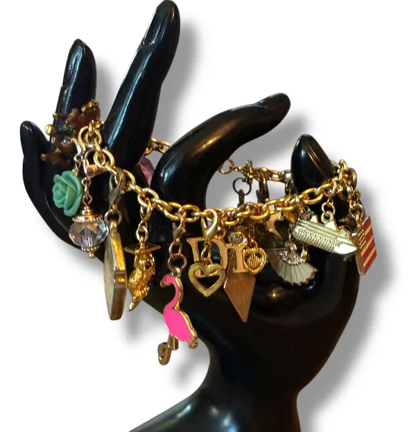 Gold tone loaded charm bracelet - Image 2