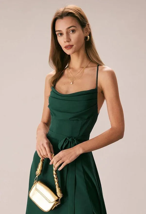 RIHOAS Green Cowl Neck Cutout Back Maxi Dress 75 - Image 2