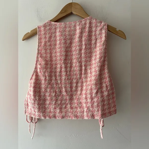 Zara Pink Houndstooth Retro Knit Halter Crop‎ Top with Bralette - Image 8
