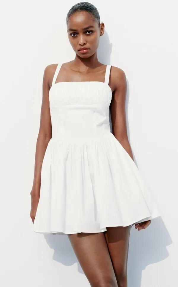 ZARA dress mini white cotton skirt voluminous corset boho summer vacation - Image 6