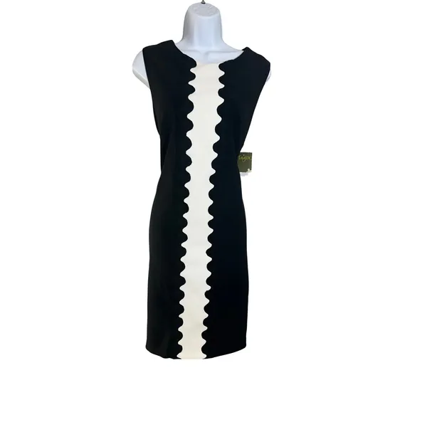 Taylor Womens Black White Scalloped Colorblock Sleeveless Sheath Dress Size 14 - Image 2