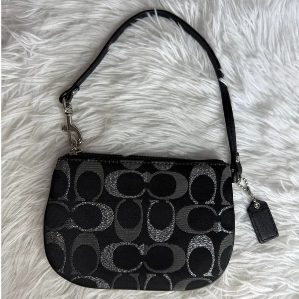 COACH Black Silver Signature Canvas Wristlet - Image 2