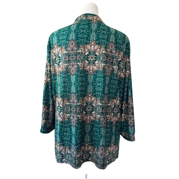 Green, Cream & Brown Long Sleeve Relaxed Fit Lightweight Button Front Blouse - Image 7