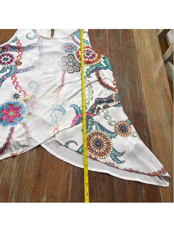 Desigual Asymmetrical Floral Tank Top Size L Mandala Print Sharkbite Hem Boho - Image 10