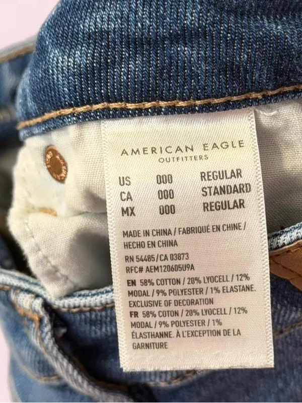 American Eagle Mom Straight Jeans Distressed 000 Regular Cool Torn Blue - Image 7