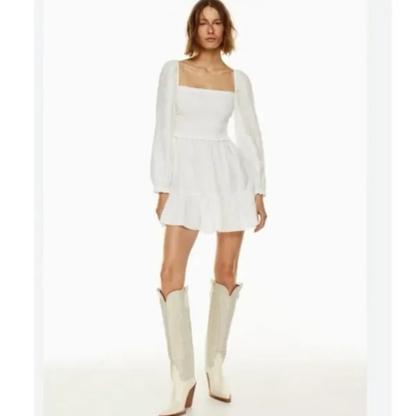 Aritzia Wilfred Tempest White Organic Linen Mini Dress Sz S - Image 13