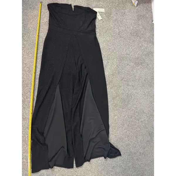 No Boundaries Glam Party Sexy Strapless Jumpsuit Wide Leg Slit L 12-14 Metallic - Image 5