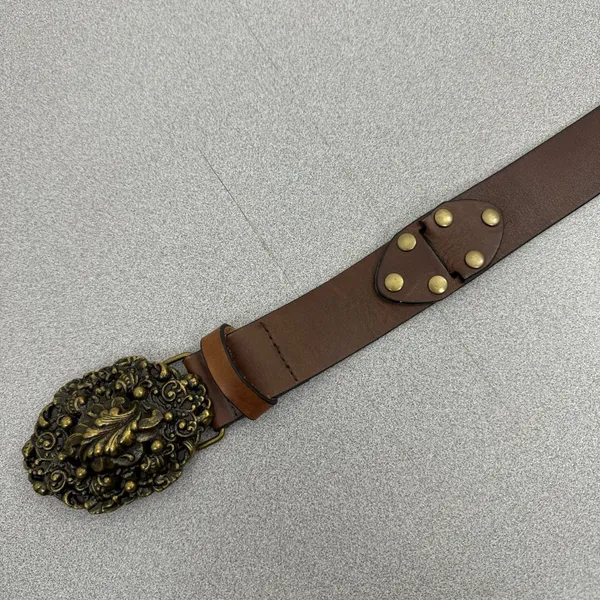 CAbi Belt Womens Medium Brown Leather Ornate Brass Filigree Buckle Studded Boho - Image 3