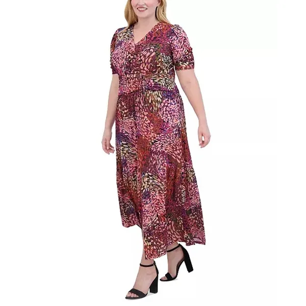 Vince Camuto V-Neck Shirred Maxi Dress in Purple / Multicolor Size 20W MSRP $179 - Image 4