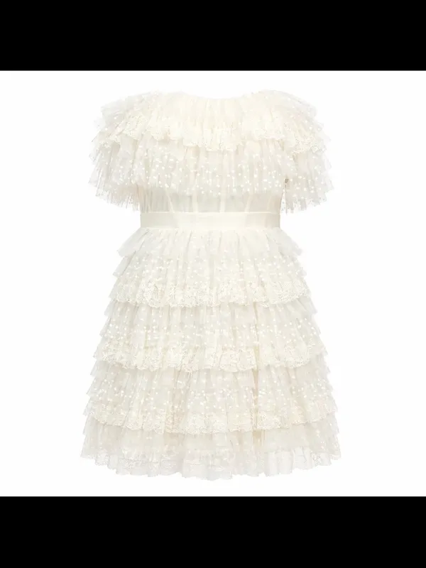NWT BCBG MaxAzria Tulle Lace Strapless Ruffle Mini Dress Off White Bridal Size 6 - Image 5