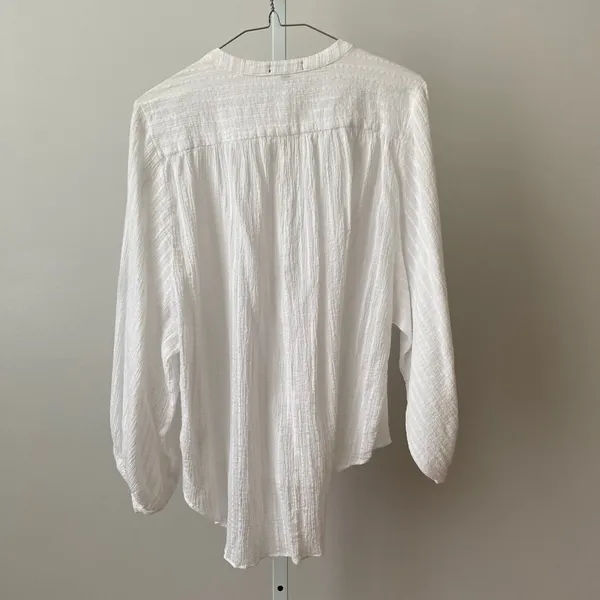 William B Size M White Blouse‎ Preppy Victorian Cotton Henley Coastal Boho - Image 7