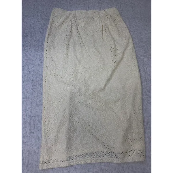 A New Day Cream Eyelet Lace Midi Skirt High Waist Side Slit Women Size‎ 10 NWT - Image 3